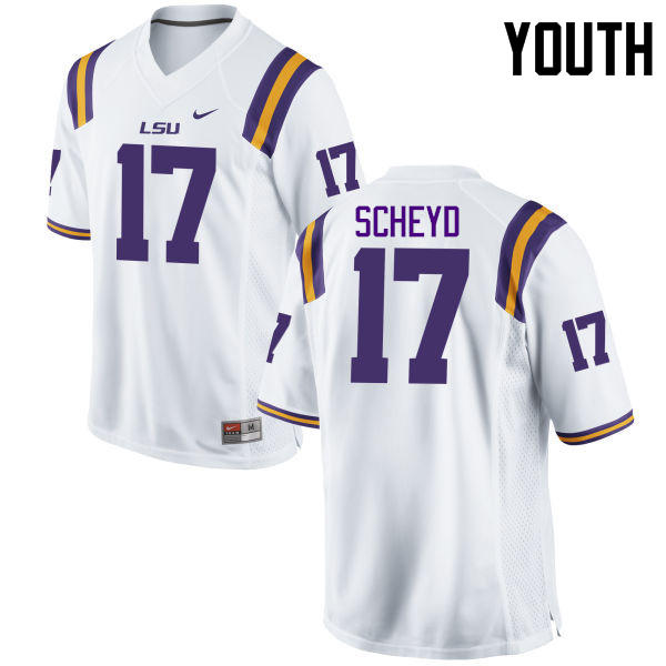 Youth LSU Tigers #17 Tiger Scheyd College Football Jerseys Game-White - Click Image to Close